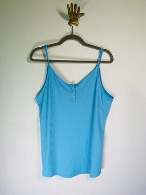 Blakeley Blue Ribbed Tank Top Adjustable Straps & Snap Button Detail - Size 3X